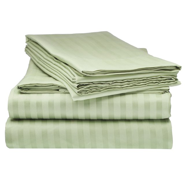 ELAINE KAREN 1800 Series - Soft Brushed Microfiber - Striped QUEEN Bed Sheet Set, Sage