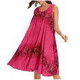 thumbnail image 2 of HKEJIAOI Liquidation d'Économies Robes Décontractées pour Femmes Cadeau de la Saint-Valentin Mode d'Été pour Femmes Décontractée Robe Midi à Col Rond Sans Manches à Fleurs Robe de Plage Ample Robe d'Été Rouge, 2 of 9