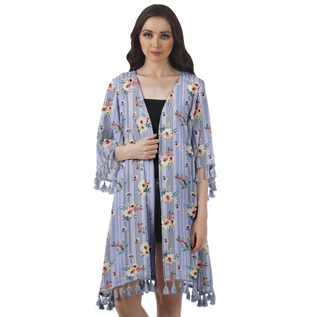 Moomaya Boléro Imprimé à Ouverture Frontale, Manches 3/4, Georgette, Couvre-Maillot de Plage pour Femmes
