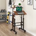 thumbnail image 3 of Giantex Mobile Standing Desk, Height Adjustable Sit to Stand Desk, Portable Laptop Desk, 2-Tier Computer Workstation for Home Office, Walnut, 3 of 9