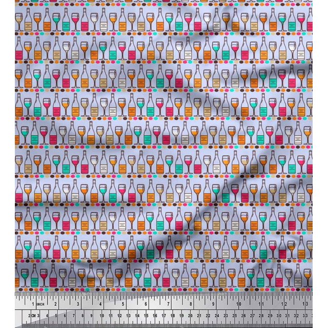 Soimoi Rayon Fabric Bottle & Wine Glass Bar Printed Fabric 1 Yard 56 Inch Wide