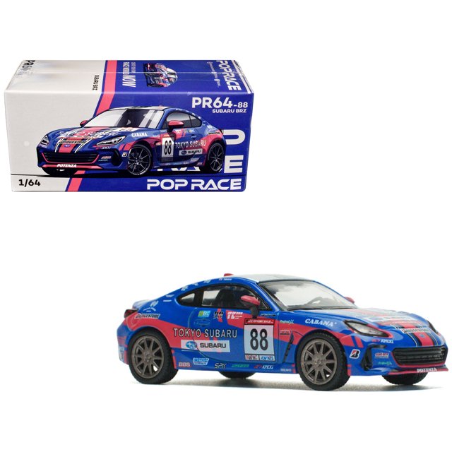 Subaru BRZ #88 Blue with Graphics "Tokyo Subaru Racing" 1/64 Diecast Model Car by Pop Race