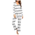 thumbnail image 1 of Timegard Pajamas Sets for Women 2 Piece Stripted Long Sleeve V Neck Ruched Top and Pants Fall Pjs Outfits, 1 of 5