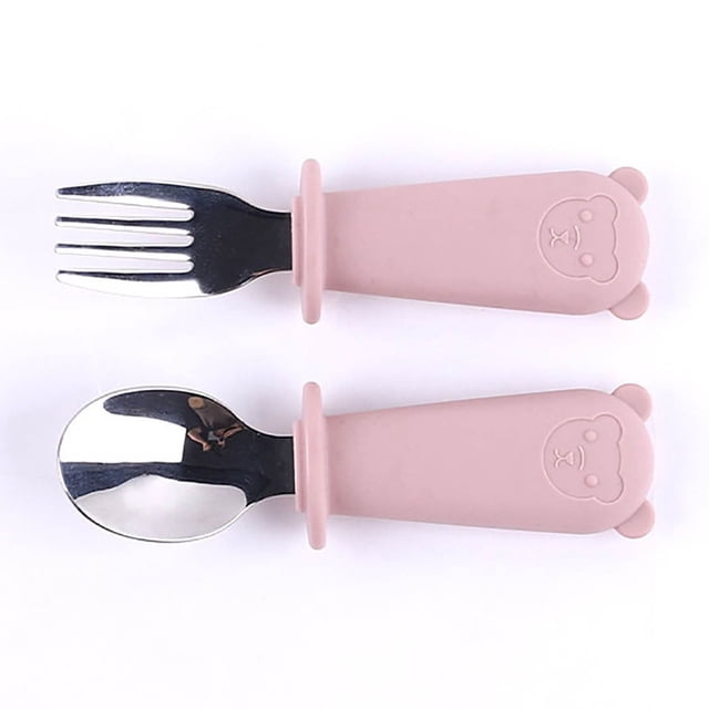 BKER Stainless Steel Fork Spoon Set With Silicone Handle Durable Tableware For Kitchen Dining Camping Travel Picnic BBQ Party
