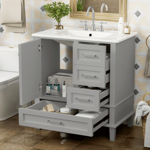 30" Bathroom Storage Cabinet with a Soft Closing Door and 3 Drawers with Sink Combo Set