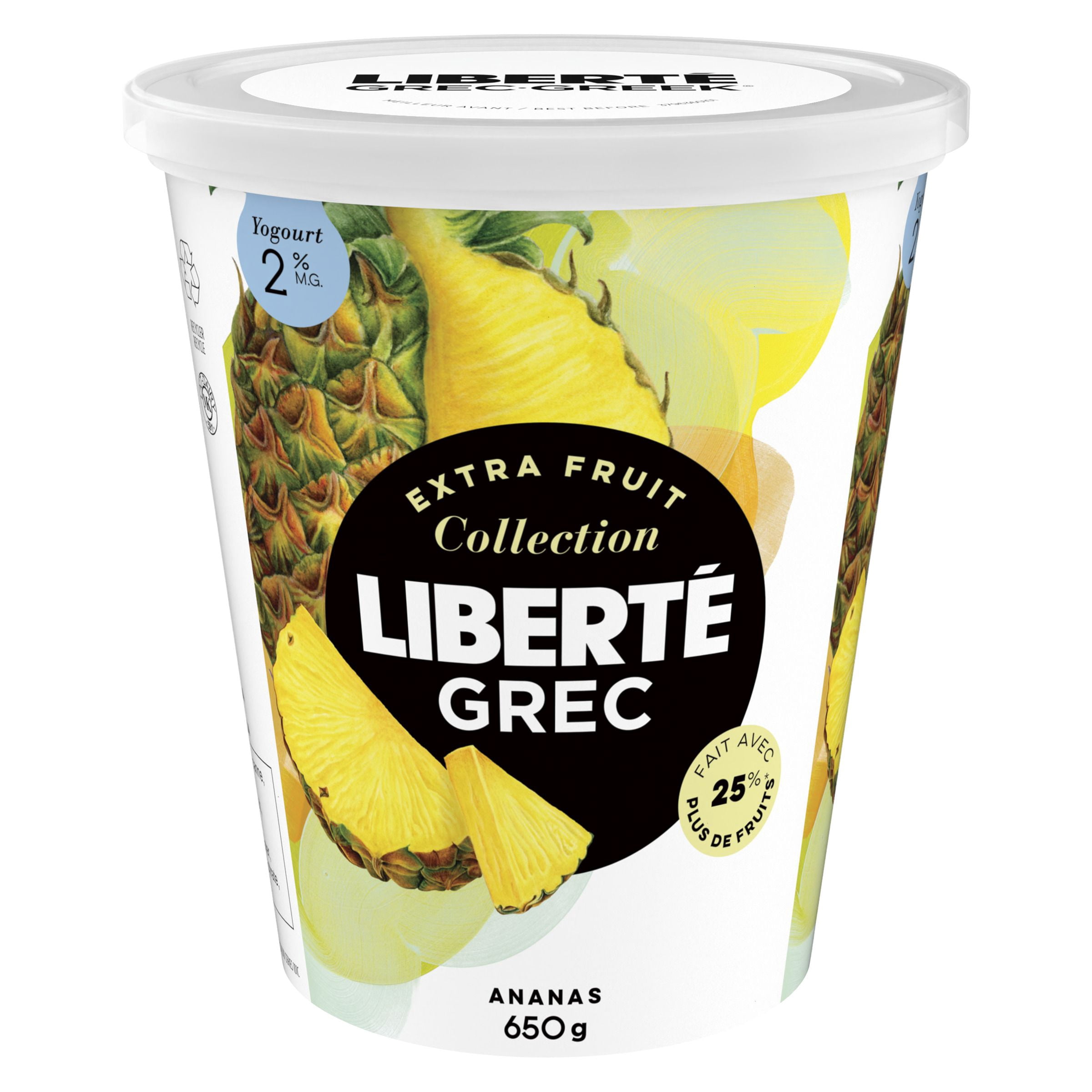 Liberté Grec Yogourt 2%, Extra Fruit Ananas, Teneur Élevée En Protéines, 650g