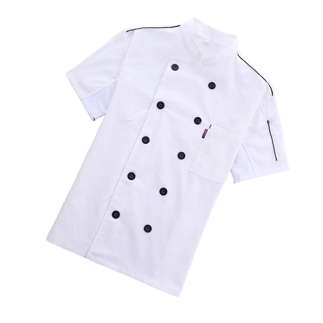 Chef Coat Short Sleeve with Buttons Pockets Cook Jacket Chic Cooking Work Wear Uniform Costume for Restaurant Hotel Cafe Kitchen White XL