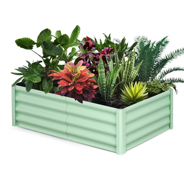 EDTara Galvanized Raised Garden Bed, Large Outdoor Planter Box with Open Base & Safety Edge, Rustproof Steel for Vegetables, Flowers, Herbs