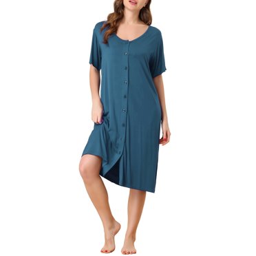 INSPIRE CHIC Nuisette pour Femme Boutonnée en Modal Doux à Manches Courtes Pyjama Chemises de Nuit TG Bleu