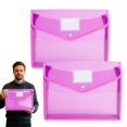 thumbnail image 1 of 2PCS Documents Holder Envelope Folder, File Storage Bag with Button Transparent Plastic, Certificate File Holder Document Folder, Pink, 1 of 5