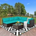 thumbnail image 3 of Costway 6PCS Patio Rattan Furniture Set Cushioned Sofa Coffee Table Turquoise, 3 of 9