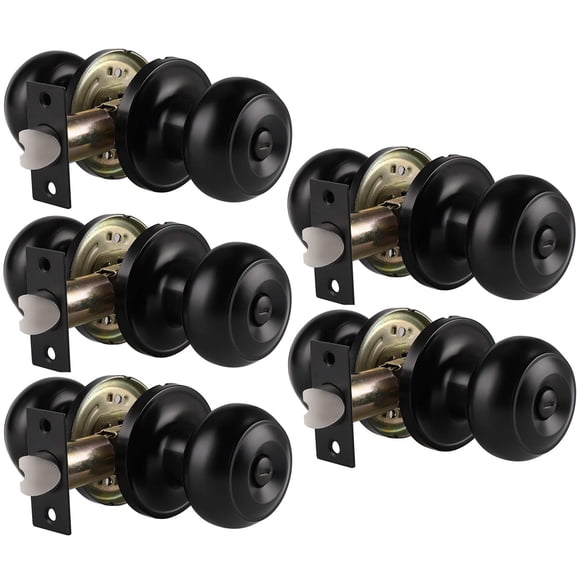 Probrico Interior Door Knobs with Lock Matte Black Finish, Reversible Door Handles Keyless, Indoor Privacy Door Locking Flat Ball Knob for Bedroom/Bat