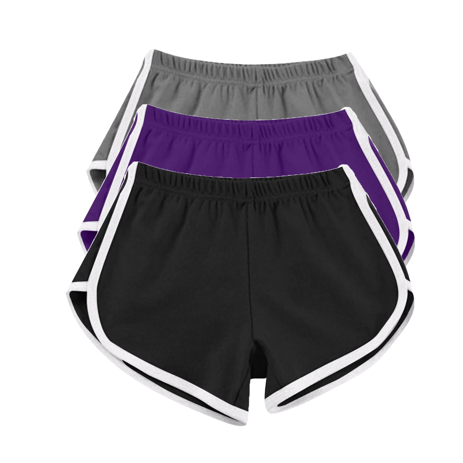 Timegard 3pc Womens Yoga Short Elastic Waisted Summer Athletic Running Active Sports Shorts Sweatshorts
