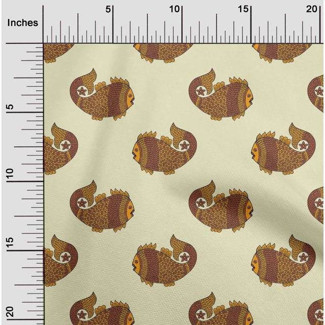 oneOone Silk Tabby Fabric Fish Block Decor Fabric Printed BTY 42 Inch Wide