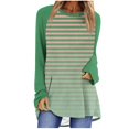 thumbnail image 1 of Hauts pour Femmes Tendance à Col Rond Raglan à Manches Longues Chandails à Enfiler Hauts Mode d'Automne Décontractés à Rayures Amples Surdimensionnés Blouses Hauts et Blouses pour Dames P-106 Vert 3TG, 1 of 5