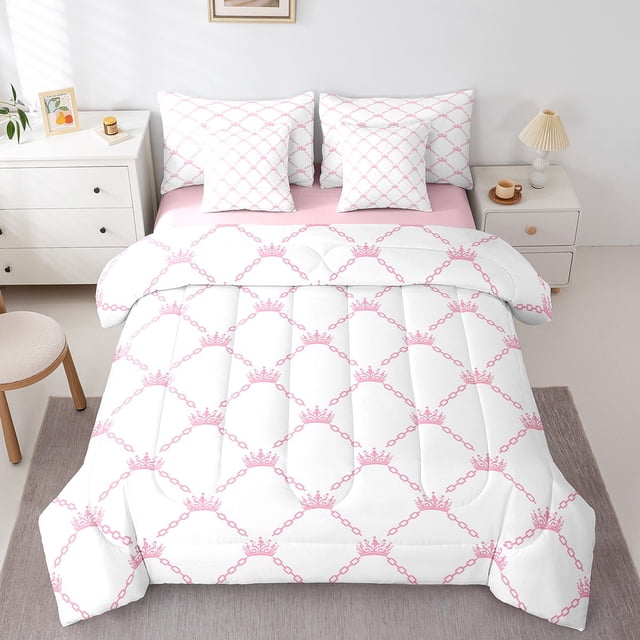 Erosebridal Crown Pattern Bedding Queen Size,Valentine’S Day Comforter Sets with Sheets,Princess Decor,Reversible,Lightweight,7 Pieces