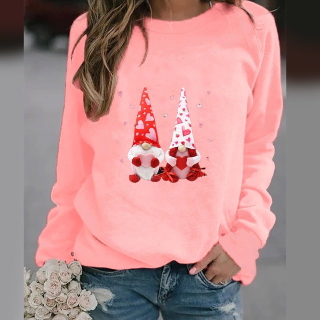 Meichang T-Shirts de la Saint-Valentin pour Femmes Imprimé Cœur Tee Tops Manches Longues Col Rond Pull de Vacances en Solde Cadeaux de la Saint-Valentin