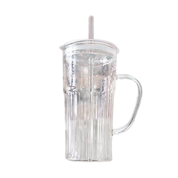 Binwennn Ribbed Glass Cups With Lids And Ribbed Glass Cups With Handles Iced Coffee Glassware Transparent Reusable Drinking Utensils With Lids And Suitable For A Chiller Cup Set Mug Mugs Glass Food