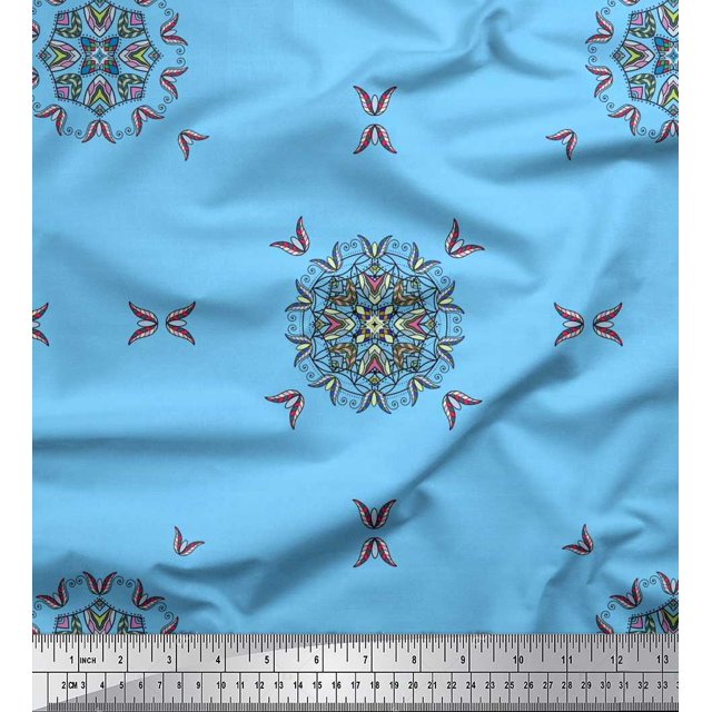 Soimoi Rayon Fabric Leaves & Mandala Decorative Print Sewing Fabric Yard 56 Inch Wide
