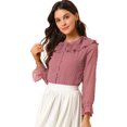 thumbnail image 1 of INSPIRE CHIC Women's Ruffle Neck Polka Dots Sheer Chiffon Blouse, 1 of 6