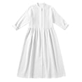 thumbnail image 4 of Robes Maxi en Coton et Lin pour Femmes, Robe Tunique à Boutons Col Ras du Cou Manches Longues Plissée Ligne a Fluide Longues Robes Robes d'Été pour Ados Blanc TTG, 4 of 9