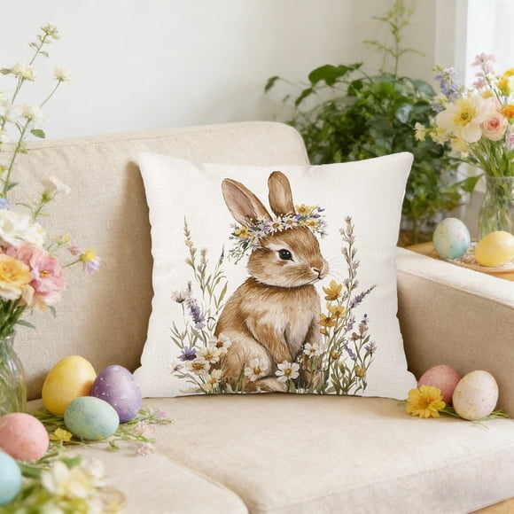 Amzcrzy Linen Pillowcase Easter Pillow Rabbits Patterns Throw Pillow Cases Decorative Cushion Covers for Sofa Couch Home Easter Decor Bedspread & Coverlet Sets Bedding Bedding Comforter Sets