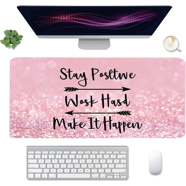 Extended Gaming Mouse Pad(35.4x15.7 in), Large Desk Pad Laptop Computer Keyboard Mat Waterproof Desk Decor Writing Pad for Work, Game, Office, Home - Pink Stay Positive