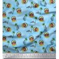 thumbnail image 1 of Soimoi Blue polyester Crepe Fabric Palm Tree & Girl Holiday Print Sewing Fabric Yard 52 Inch Wide, 1 of 3
