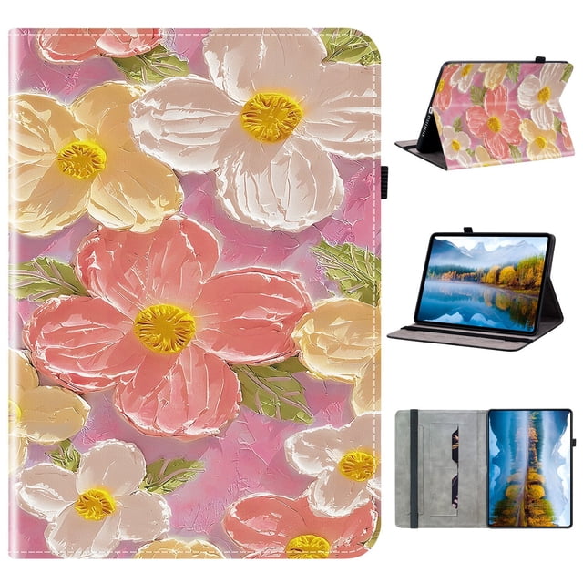 XYX Case for Samsung Galaxy Tab S10 Plus/S9 FE Plus/S9 Plus 12.4 inch, Colorful Pattern PU Leather Stand Cover, Pink Flower