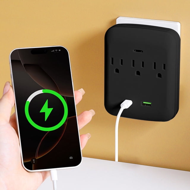 Desktop Wall Mount Charging Socket 3 AC Outlets 1 USB 1 Type-C