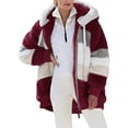 thumbnail image 1 of FAIWAD Women's Full Zip Fuzzy Fleece Hooded Coat Color Block Drawstring Fall Winter Warm Coat with Pockets, 1 of 5