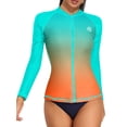 thumbnail image 1 of Women's Long Sleeve Rash Guard Sun Protection Zipper Gradient Swimsuit Top, 1 of 6
