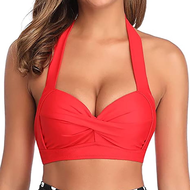 Bikini Tops For Women Summer Fashion Multi Color Swimsuit Halter Ruched High Waist Bikini Top