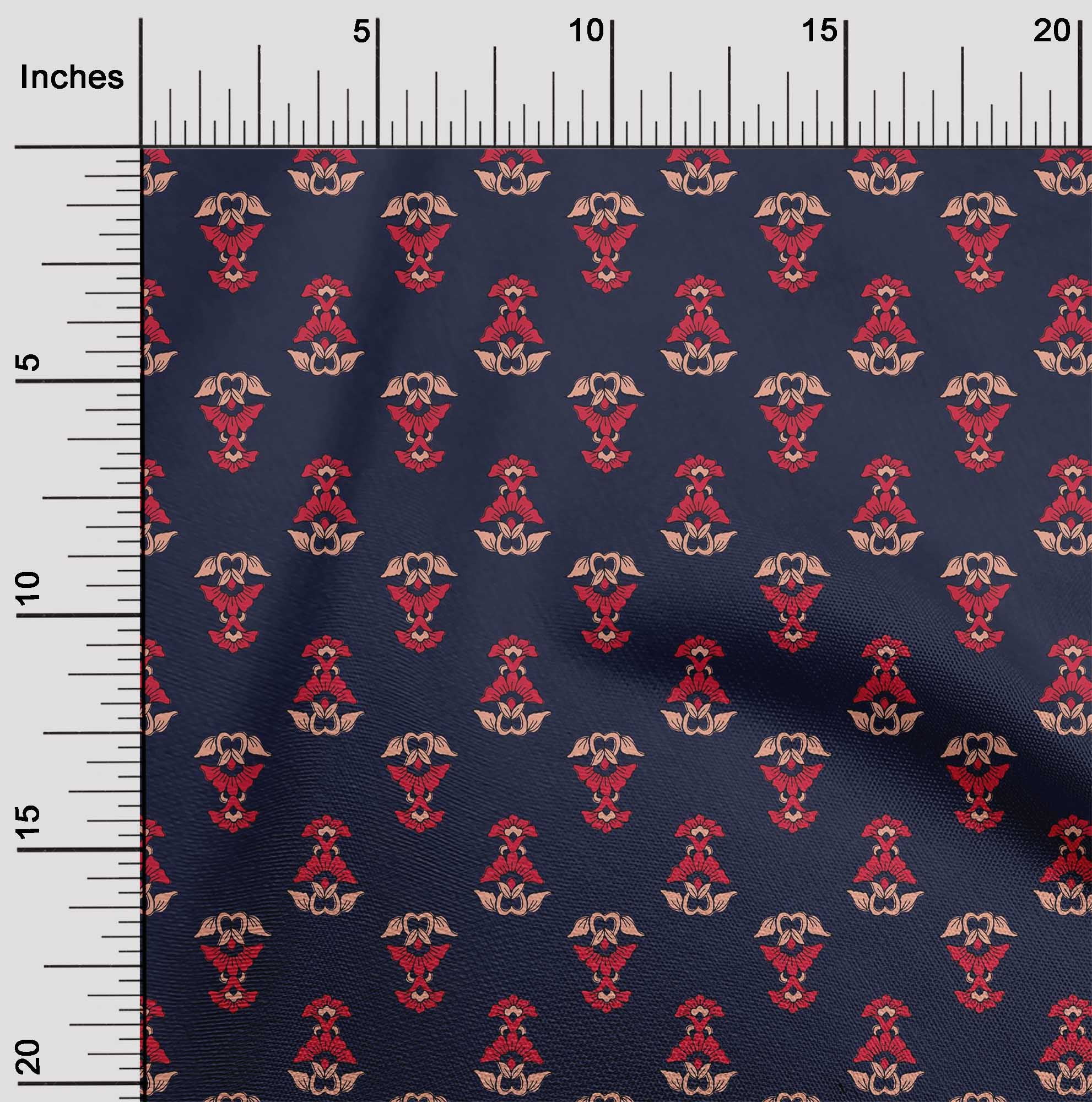 oneOone Viscose Jersey Fabric Leaves & Floral Block Printed Craft Fabric BTY 60 Inch Wide