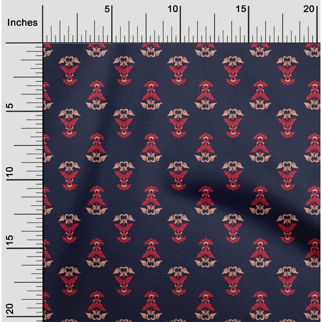 oneOone Viscose Jersey Fabric Leaves & Floral Block Printed Craft Fabric BTY 60 Inch Wide