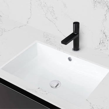 Stylish Undermount 24 ½"W x 16 ½"D White Porcelain Rectangular Bathroom Sink with 2 Overflow rings P-208