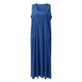thumbnail image 4 of JIRNDf Robes Maxi d'Été pour Femmes Tendance Couleur Unie Col Rond Poches Longues Robes d'Été Quotidiennes pour Femmes Robe Boho Bleue TTTG, 4 of 7