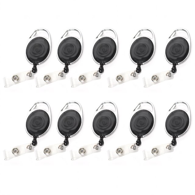 Muka Carabiner Badge Holder Reels With Back Splint and Key Ring-TransparentBlack-50Pcs