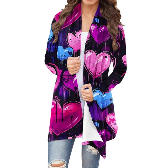Cardigans Longs pour Femmes, Cardigan de Jour Décontracté Imprimé à Manches Longues, Veste Mode, Veste pour Dames