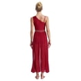 thumbnail image 2 of iiniim Femme Paillettes Strass Costume de Danse Lyrique Robe Fendue Sans Manches Bourgogne TG, 2 of 7
