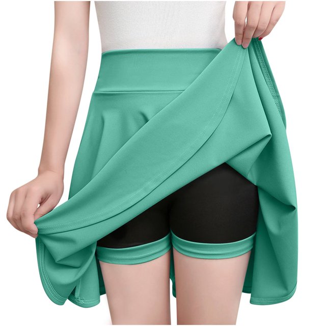 LNGOOR Jupe Patineuse Mini Plissée Extensible Décontractée pour Femmes avec Shorts Basique Polyvalente Taille Haute