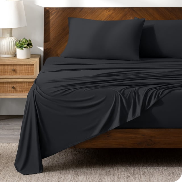 Bare Home Ultra-Soft Stretchy Sheet Set - Premium 1800 Collection - Deep Pockets - 4 Piece - Full, Black