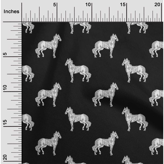 oneOone Polyester Lycra Fabric Horse Block Printed Fabric 1 Yard 56 Inch Wide