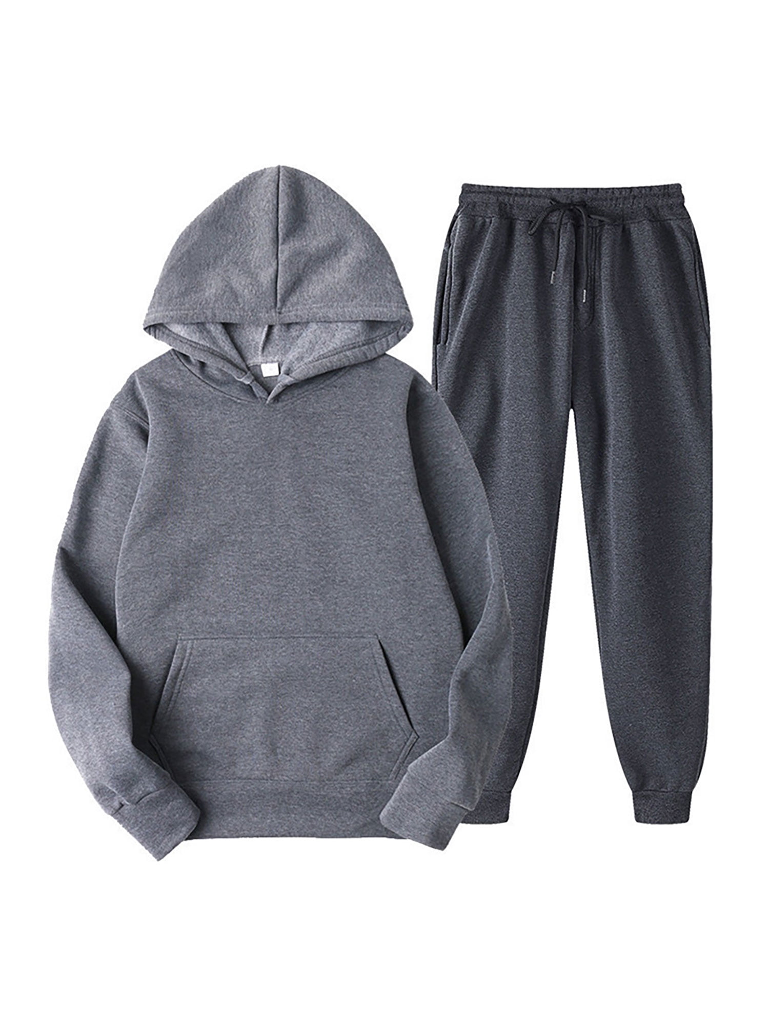 Innerwin Sweatshirts+Pant Outfits Two Pieces Men Tracksuit Set Sports 2 Pcs Fleece Jogger Sets Dark Gray L