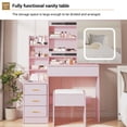thumbnail image 4 of Ensemble de Coiffeuse avec Miroir DEL à 3 Couleurs à Intensité Réglable, Miroir Coulissant Dissimulé, Prise de Courant Intégrée, 4 Tiroirs de Rangement et Tablette, Tabouret Rembourré pour Chambre, 4 of 8