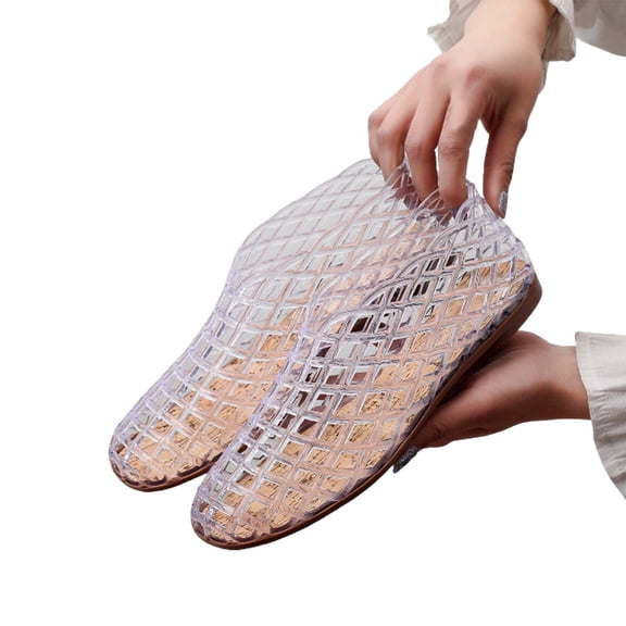 Jelly Shoes For Women, Breathable Hollow-Out Flat Sandals With Round Toe And Closed Heel For Casual Beach And Leisure Wear