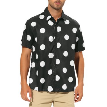 INSPIRE CHIC Chemise de Plage pour Homme à Pois Imprimés, Boutonnée, Manches Courtes, Chemises Décontractées 2TG Noir