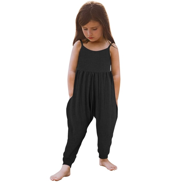 Girls Jumpsuit Sleeveless Rompers for Girls Loose Casual Rompers with Pockets Clothes for Girls 4T