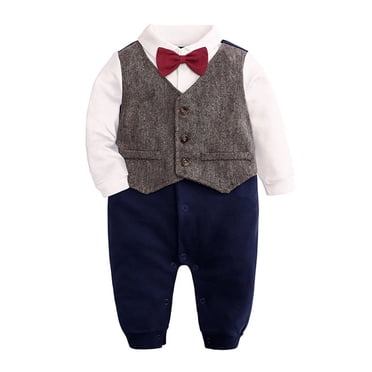 LOVZFMLL Newborn & Toddler Boys Romper Suits Formal Shirt Vest Bowtie Suits Jumpsuit Dressy Wedding Clothes 0-24 Months