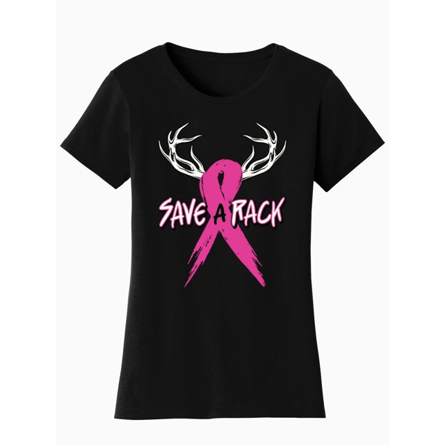 T-Shirt Noir pour Femmes « Save a Rack » de Sensibilisation au Cancer du Sein - 2X-grand